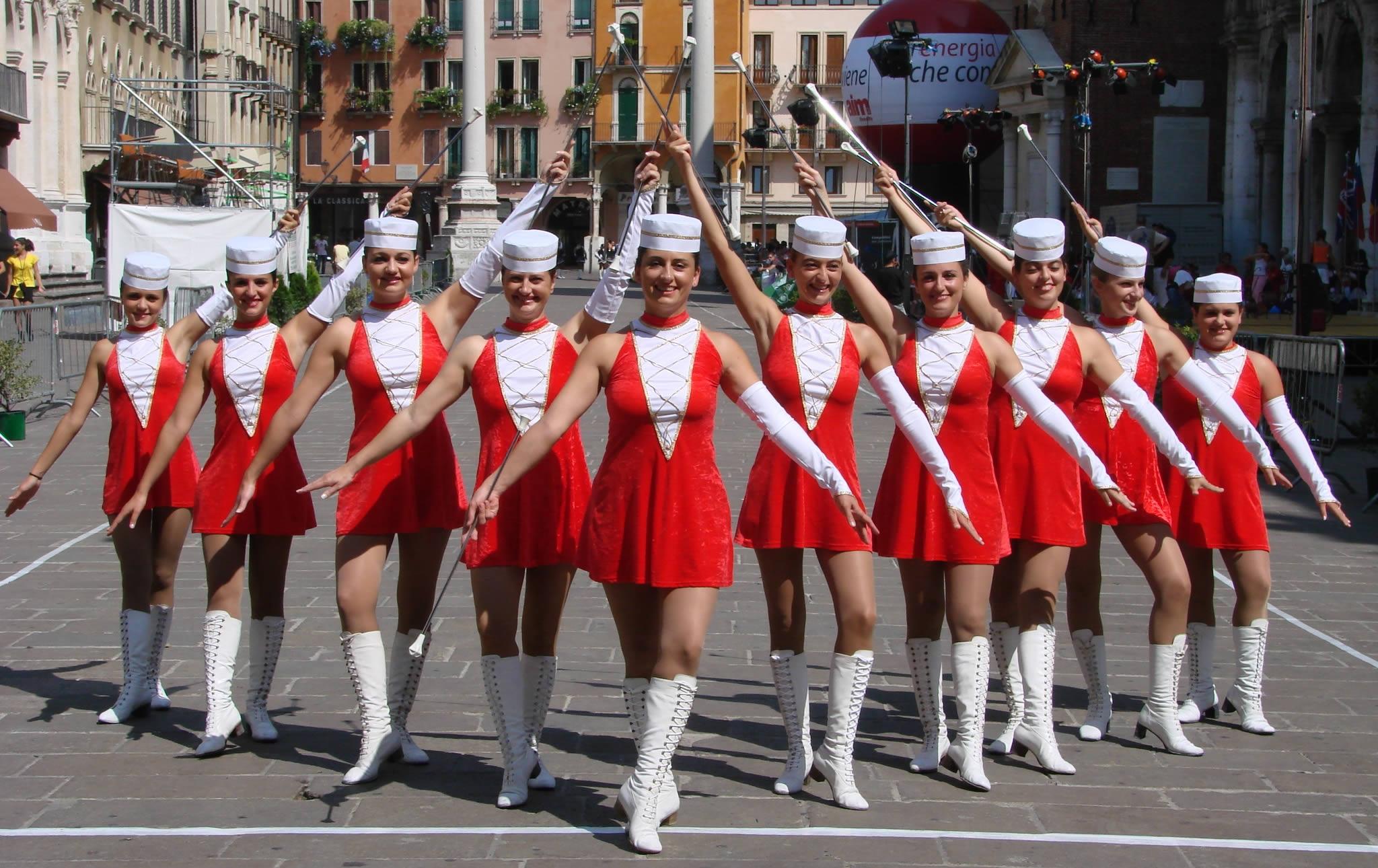 Ten Majorettes wearing Tan Sheer Pantyhose and White Boots